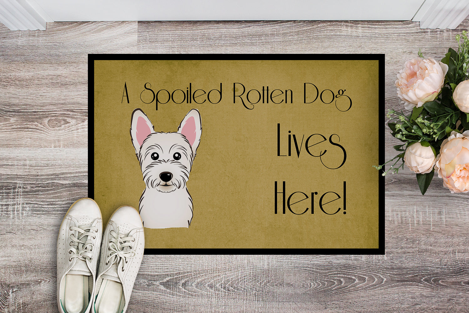 Caroline's Treasures Westie Spoiled Dog Lives Here Doormat - 24x36 Decorative Floor Mat – Indoor/Outdoor Rug with Artistic Flair BB1474JMAT