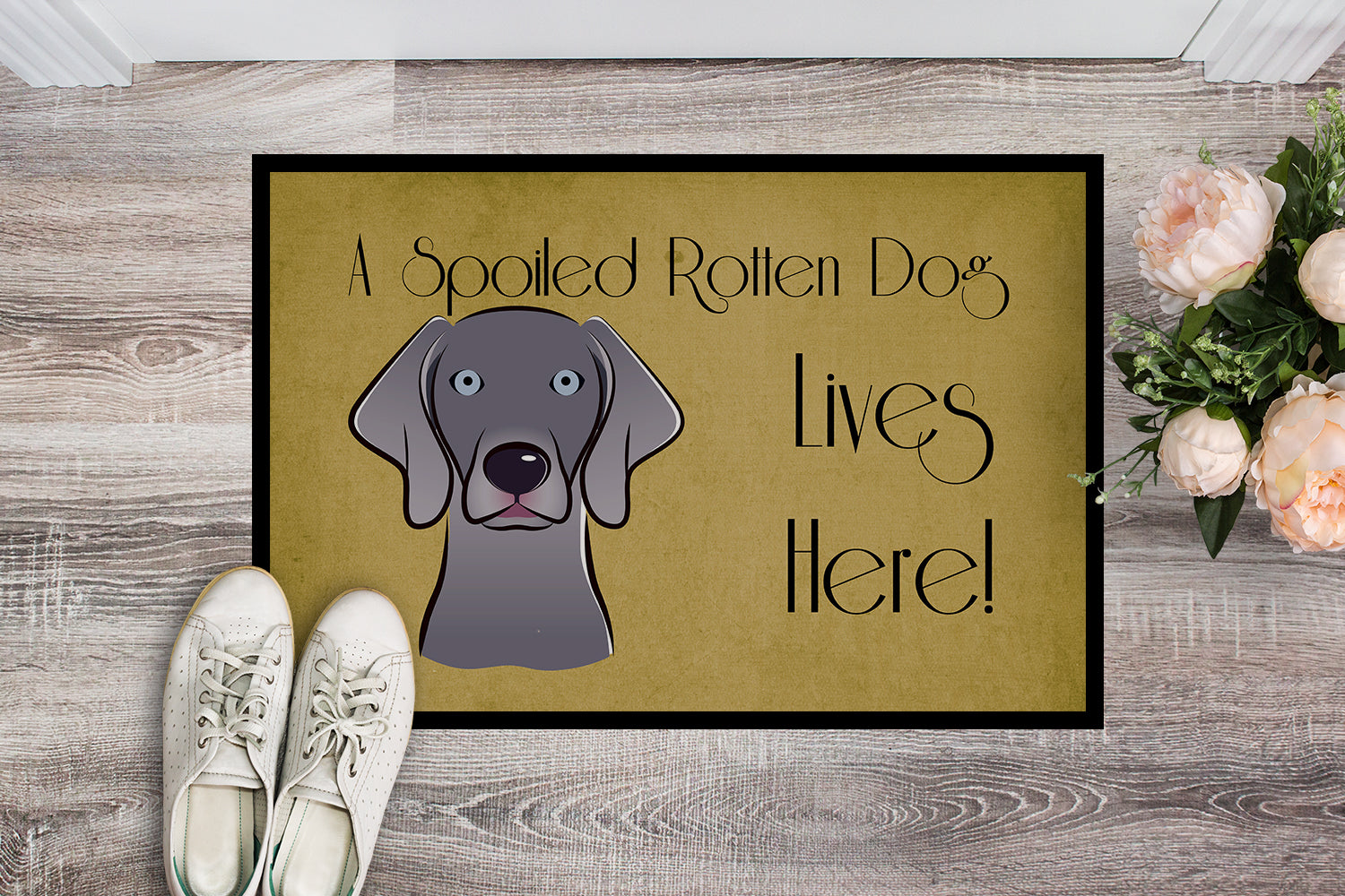 Caroline's Treasures Weimaraner Spoiled Dog Lives Here Doormat - 24x36 Decorative Floor Mat – Indoor/Outdoor Rug with Artistic Flair BB1479JMAT