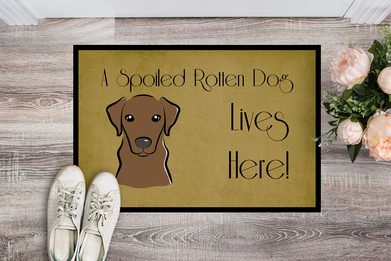 Caroline's Treasures Chocolate Labrador Spoiled Dog Lives Here Doormat - 24x36 Decorative Floor Mat – Indoor/Outdoor Rug with Artistic Flair BB1482JMAT