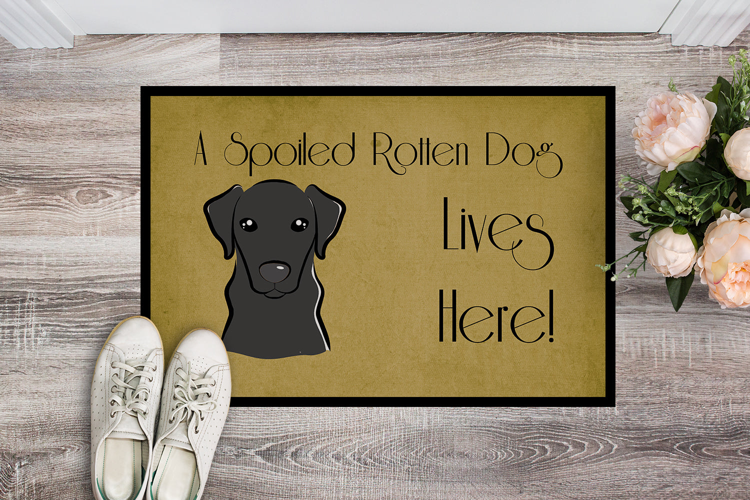 Caroline's Treasures Black Labrador Spoiled Dog Lives Here Doormat - 24x36 Decorative Floor Mat – Indoor/Outdoor Rug with Artistic Flair BB1483JMAT