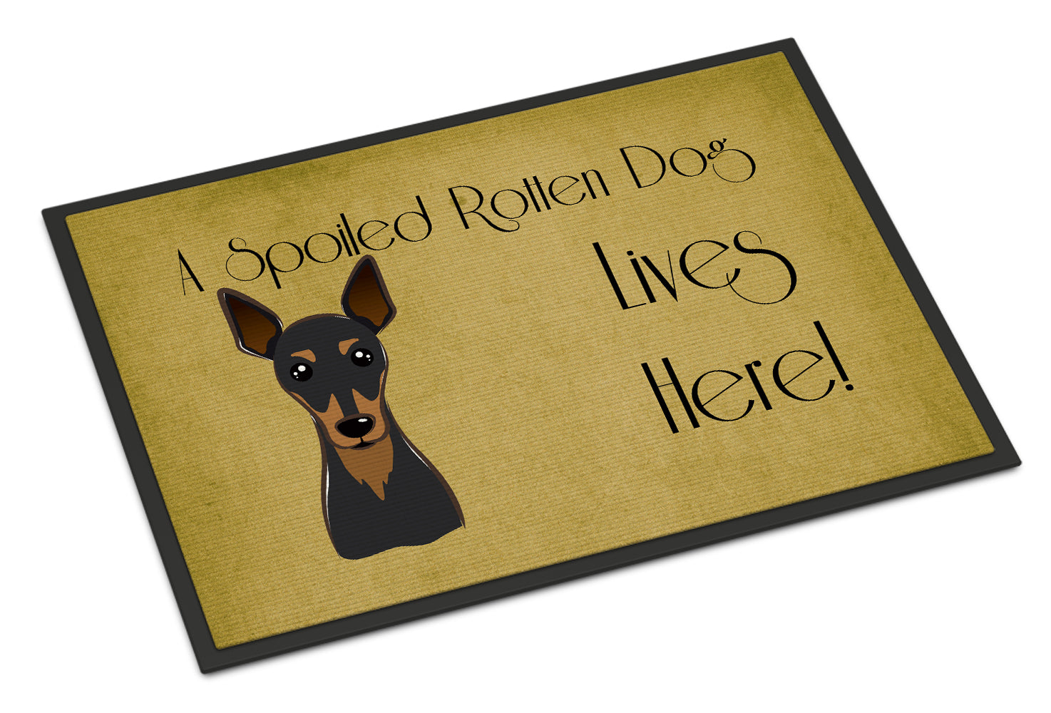 Caroline's Treasures Min Pin Spoiled Dog Lives Here Doormat - 24x36 Decorative Floor Mat – Indoor/Outdoor Rug with Artistic Flair BB1488JMAT
