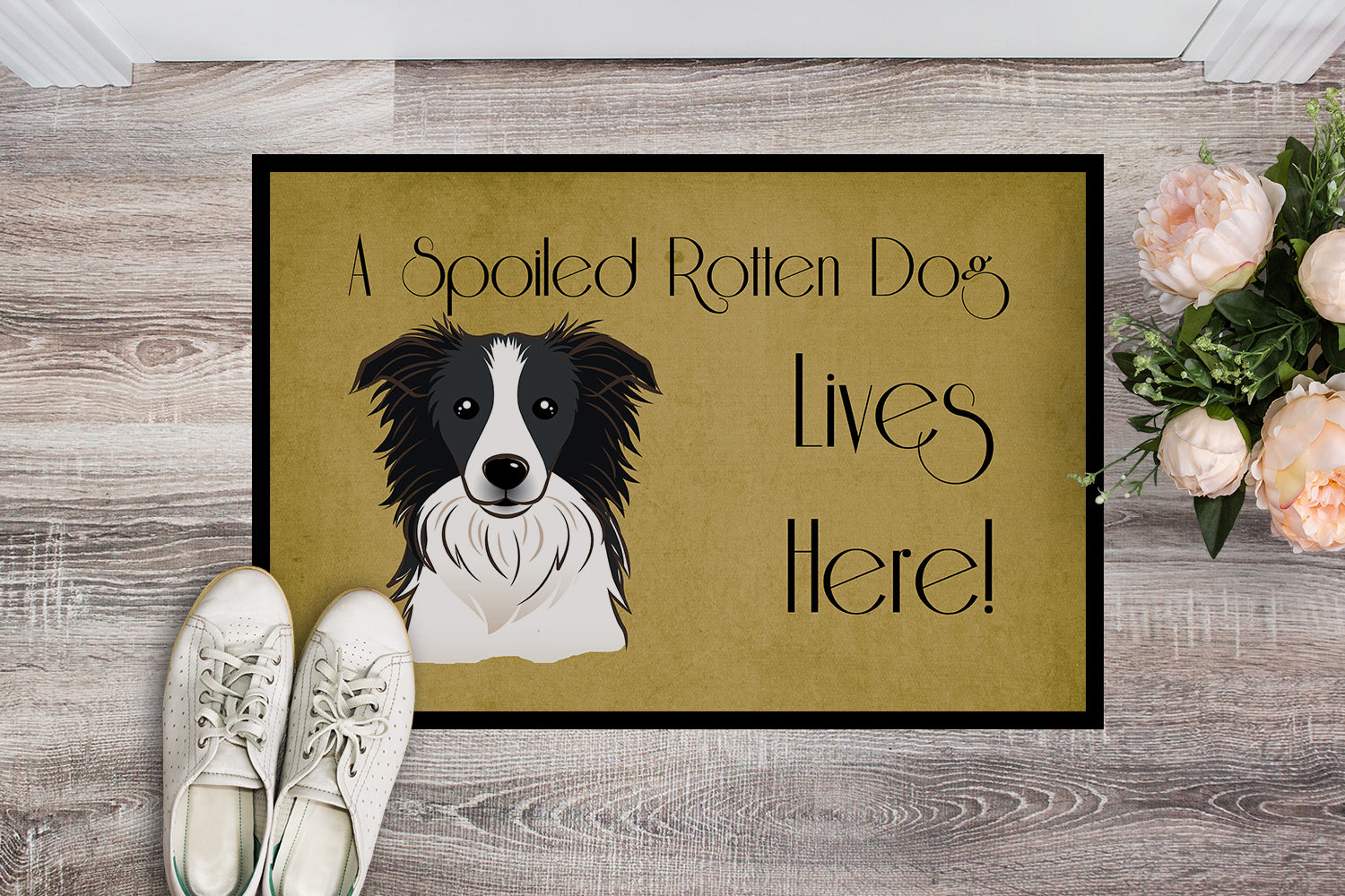 Caroline's Treasures Border Collie Spoiled Dog Lives Here Doormat - 24x36 Decorative Floor Mat – Indoor/Outdoor Rug with Artistic Flair BB1489JMAT