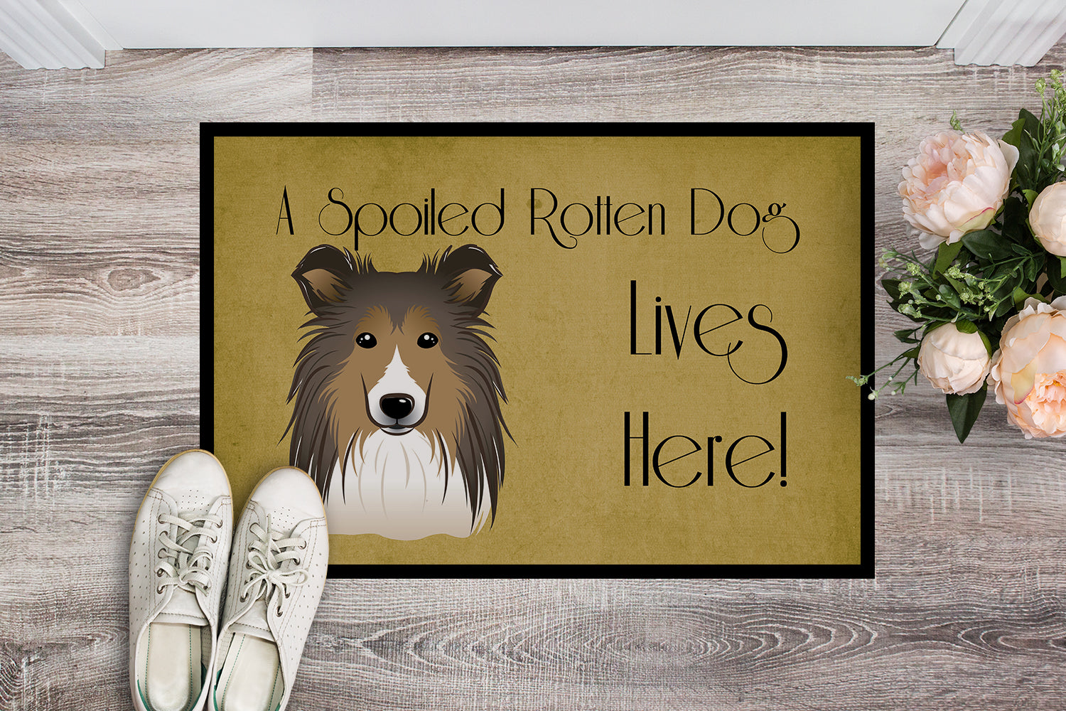 Caroline's Treasures Sheltie Spoiled Dog Lives Here Doormat - 24x36 Decorative Floor Mat – Indoor/Outdoor Rug with Artistic Flair BB1490JMAT