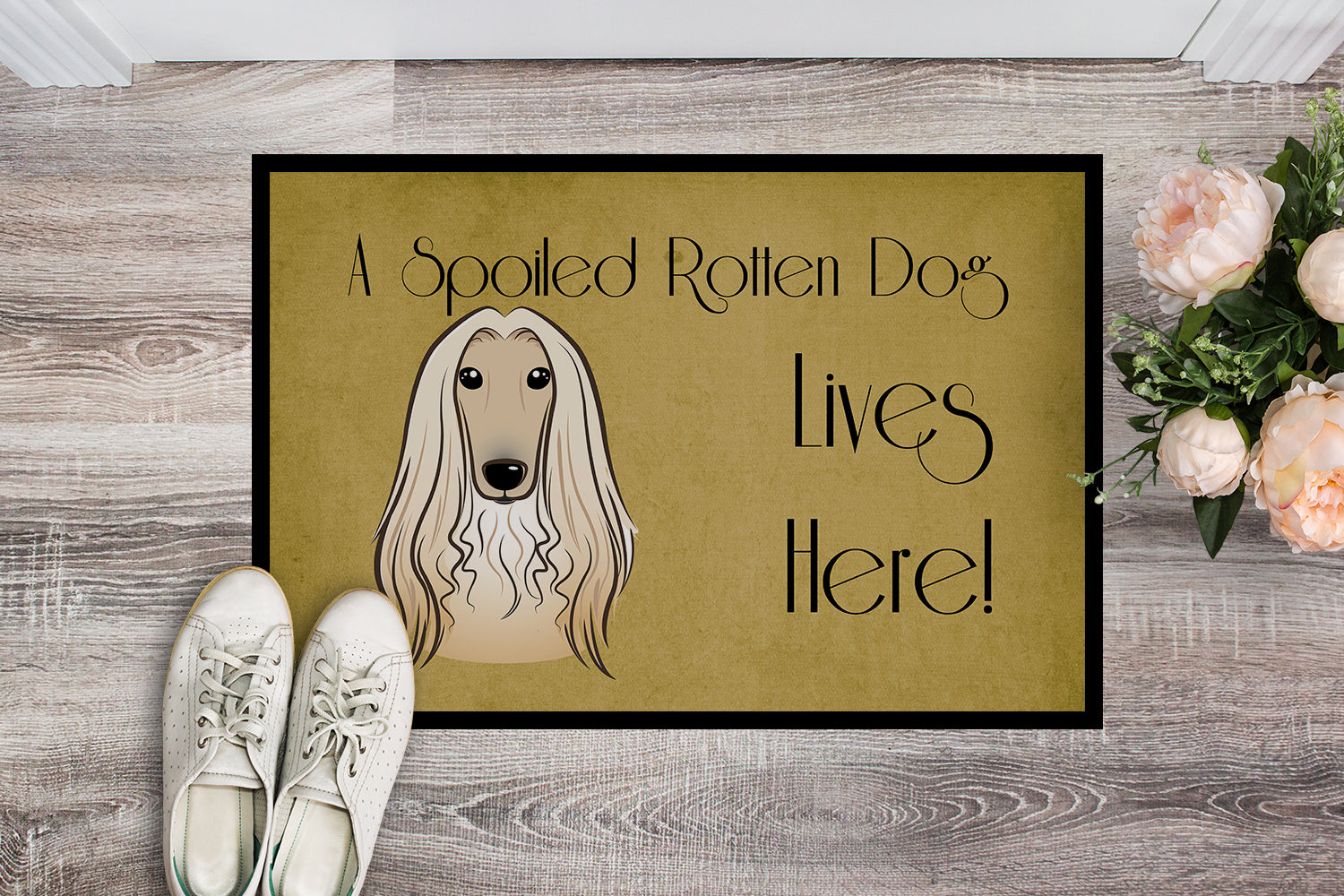 Caroline's Treasures Afghan Hound Spoiled Dog Lives Here Doormat - 24x36 Decorative Floor Mat – Indoor/Outdoor Rug with Artistic Flair BB1492JMAT