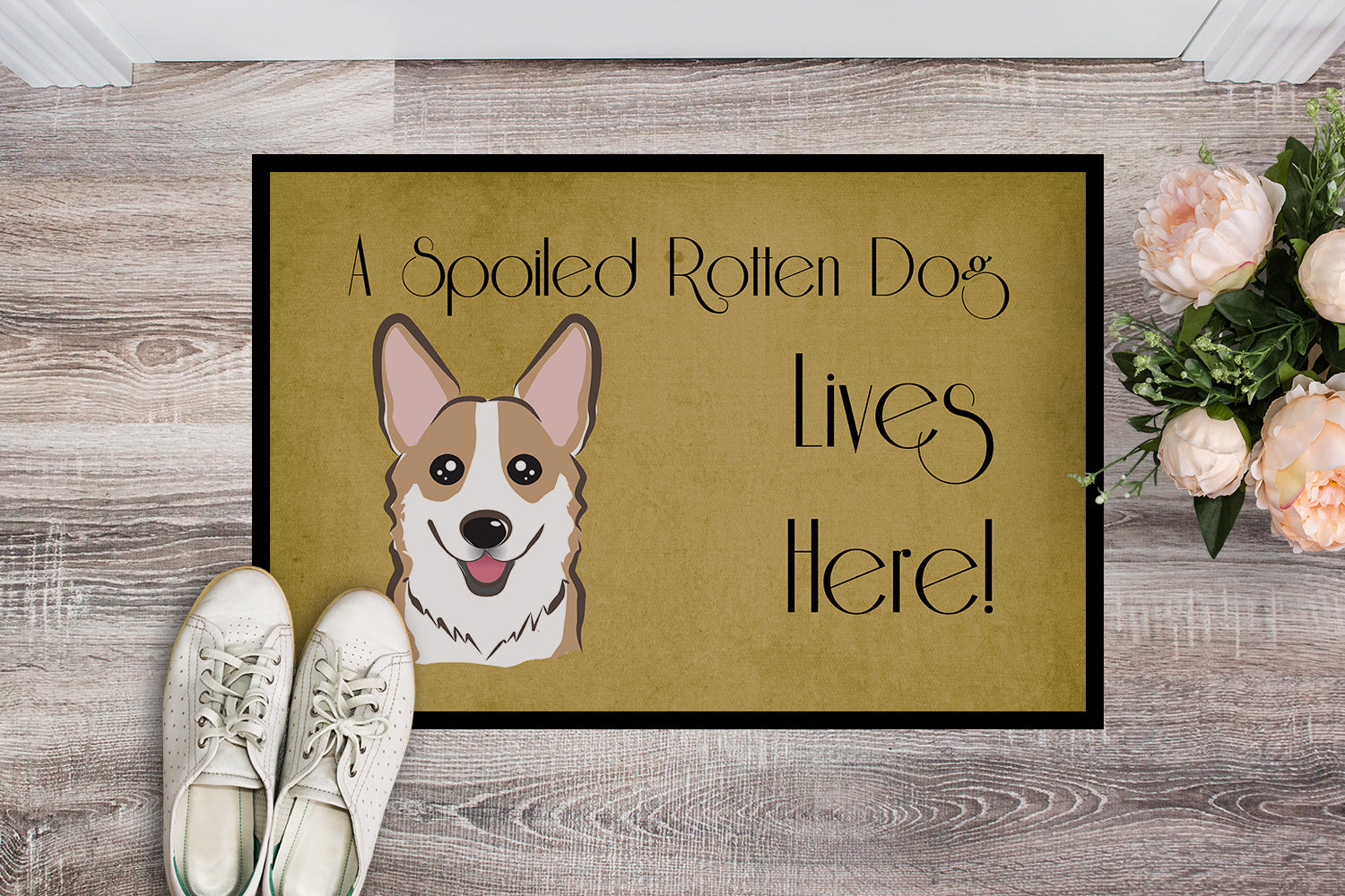 Caroline's Treasures Sable Corgi Spoiled Dog Lives Here Doormat - 24x36 Decorative Floor Mat – Indoor/Outdoor Rug with Artistic Flair BB1501JMAT