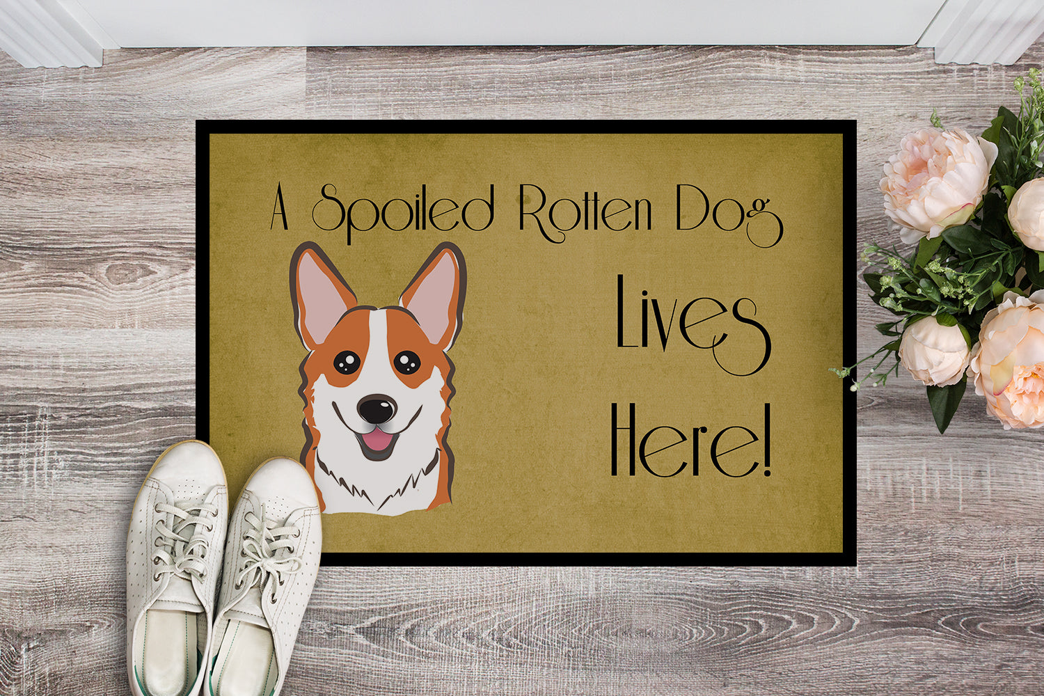 Caroline's Treasures Red Corgi Spoiled Dog Lives Here Doormat - 24x36 Decorative Floor Mat – Indoor/Outdoor Rug with Artistic Flair BB1502JMAT