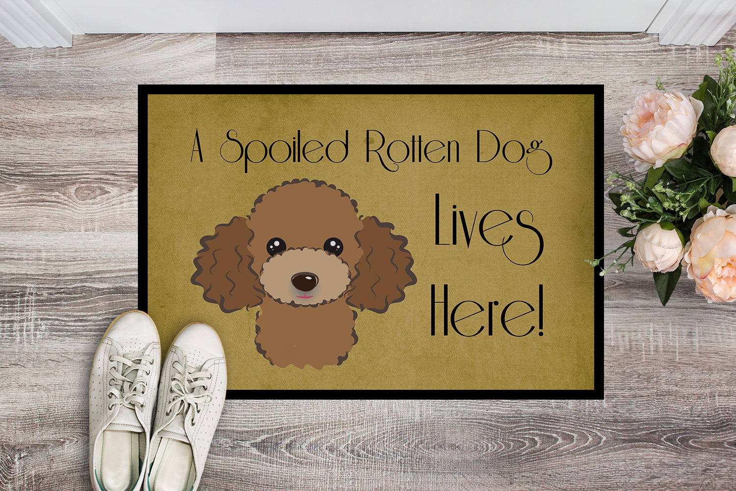 Caroline's Treasures Chocolate Brown Poodle Spoiled Dog Lives Here Doormat - 24x36 Decorative Floor Mat – Indoor/Outdoor Rug with Artistic Flair BB1504JMAT