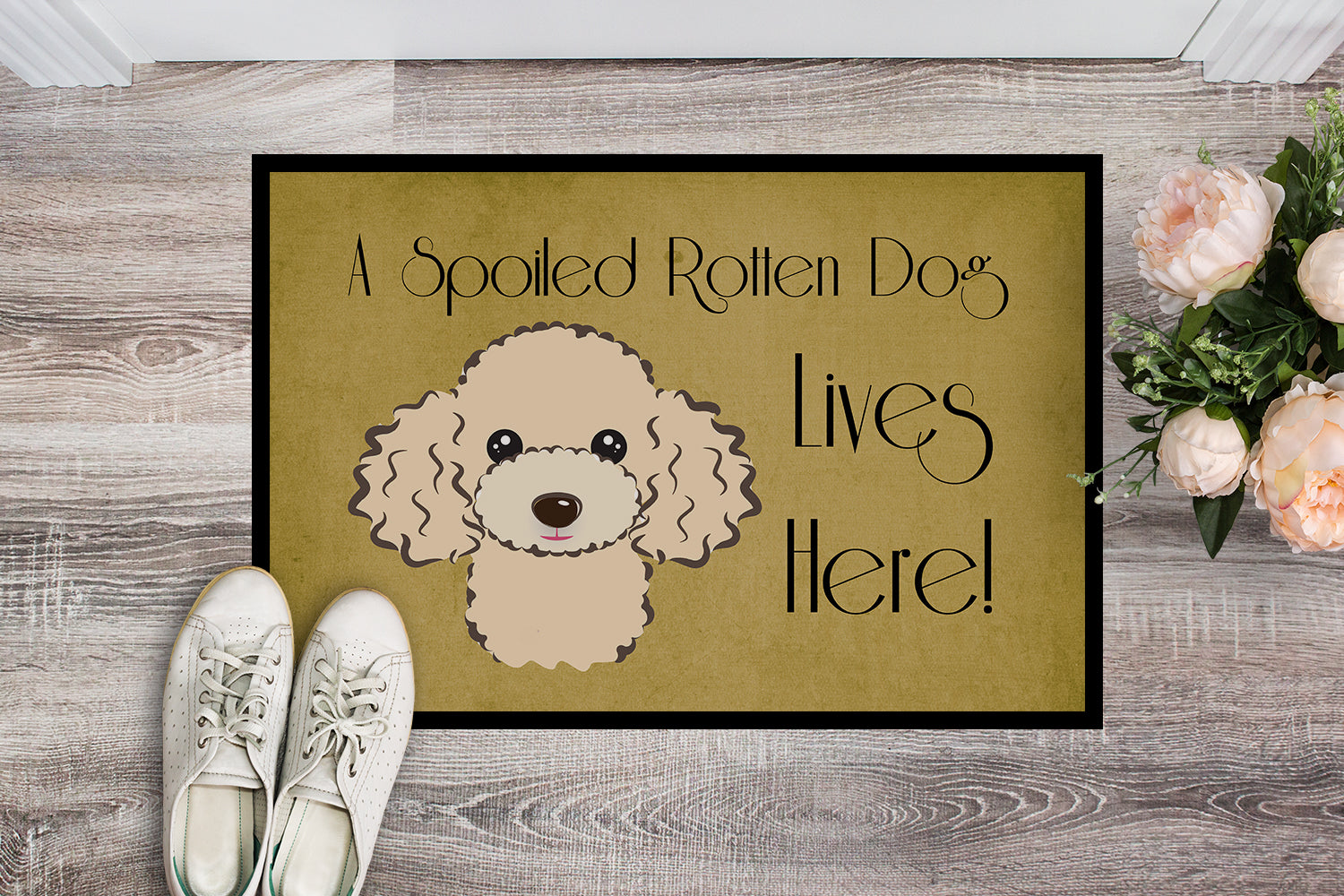 Caroline's Treasures Buff Poodle Spoiled Dog Lives Here Doormat - 24x36 Decorative Floor Mat – Indoor/Outdoor Rug with Artistic Flair BB1506JMAT