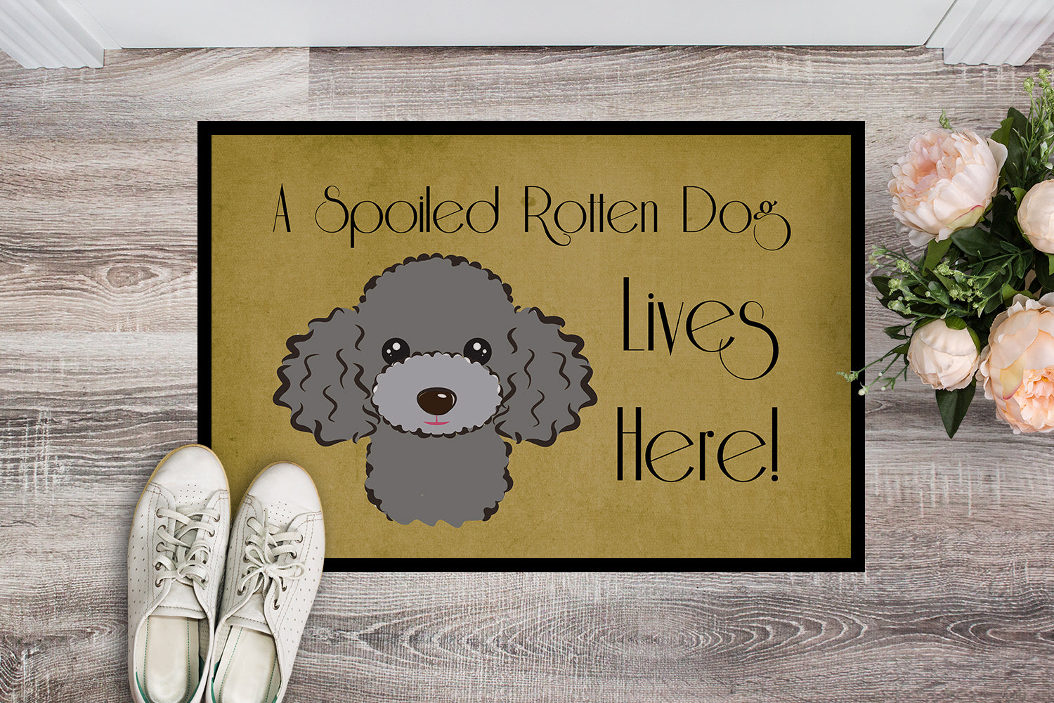 Caroline's Treasures Silver Gray Poodle Spoiled Dog Lives Here Doormat - 24x36 Decorative Floor Mat – Indoor/Outdoor Rug with Artistic Flair BB1507JMAT