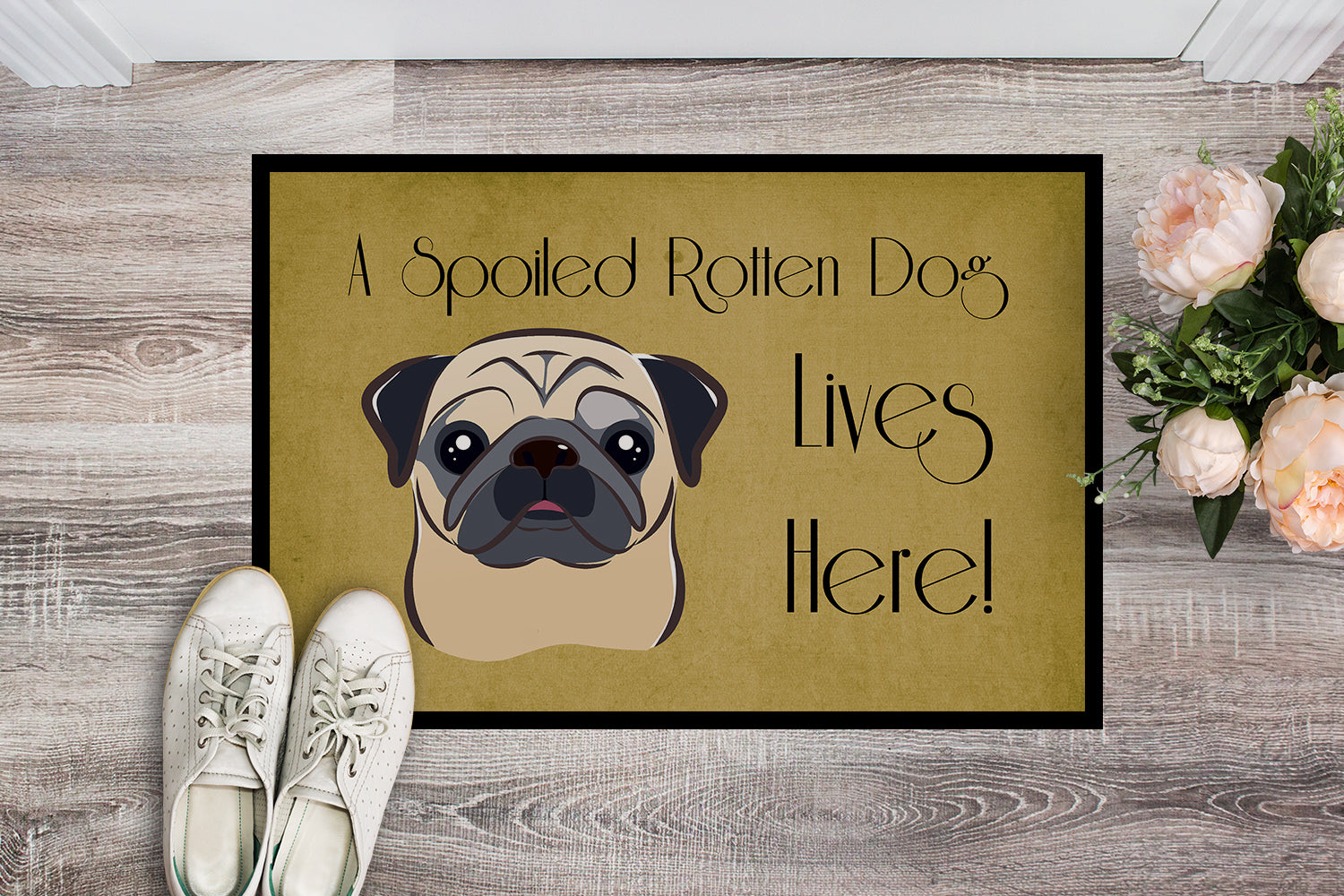 Caroline's Treasures Fawn Pug Spoiled Dog Lives Here Doormat - 24x36 Decorative Floor Mat – Indoor/Outdoor Rug with Artistic Flair BB1510JMAT