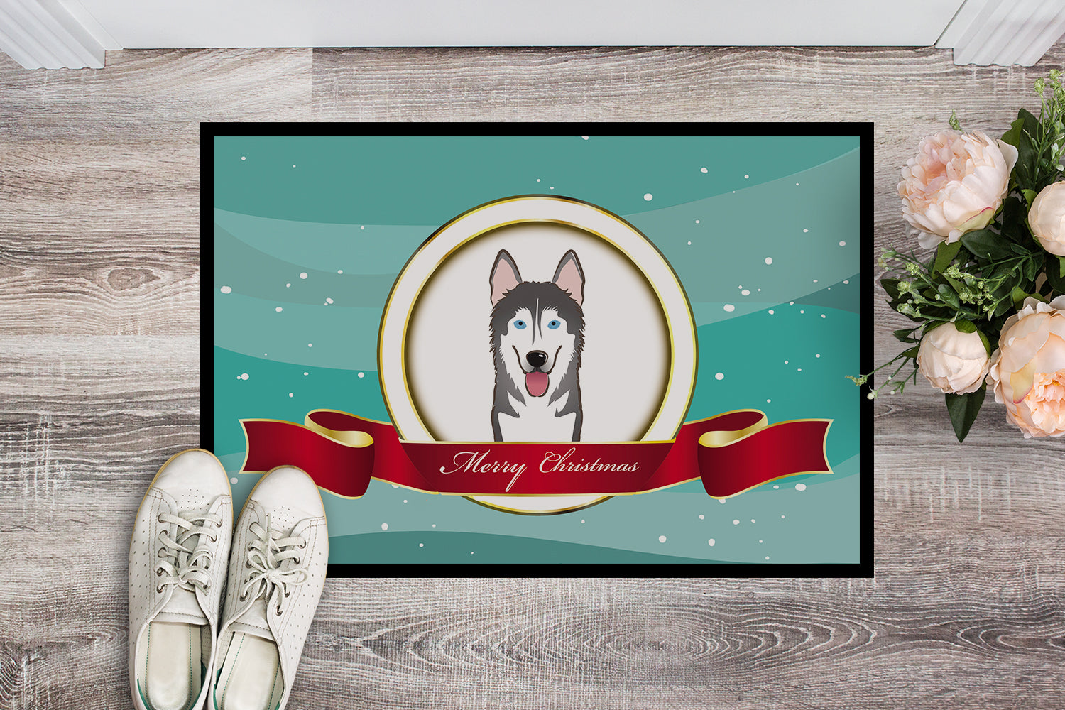 Caroline's Treasures Alaskan Malamute Merry Christmas Doormat - 24x36 Decorative Floor Mat – Indoor/Outdoor Rug with Artistic Flair BB1528JMAT