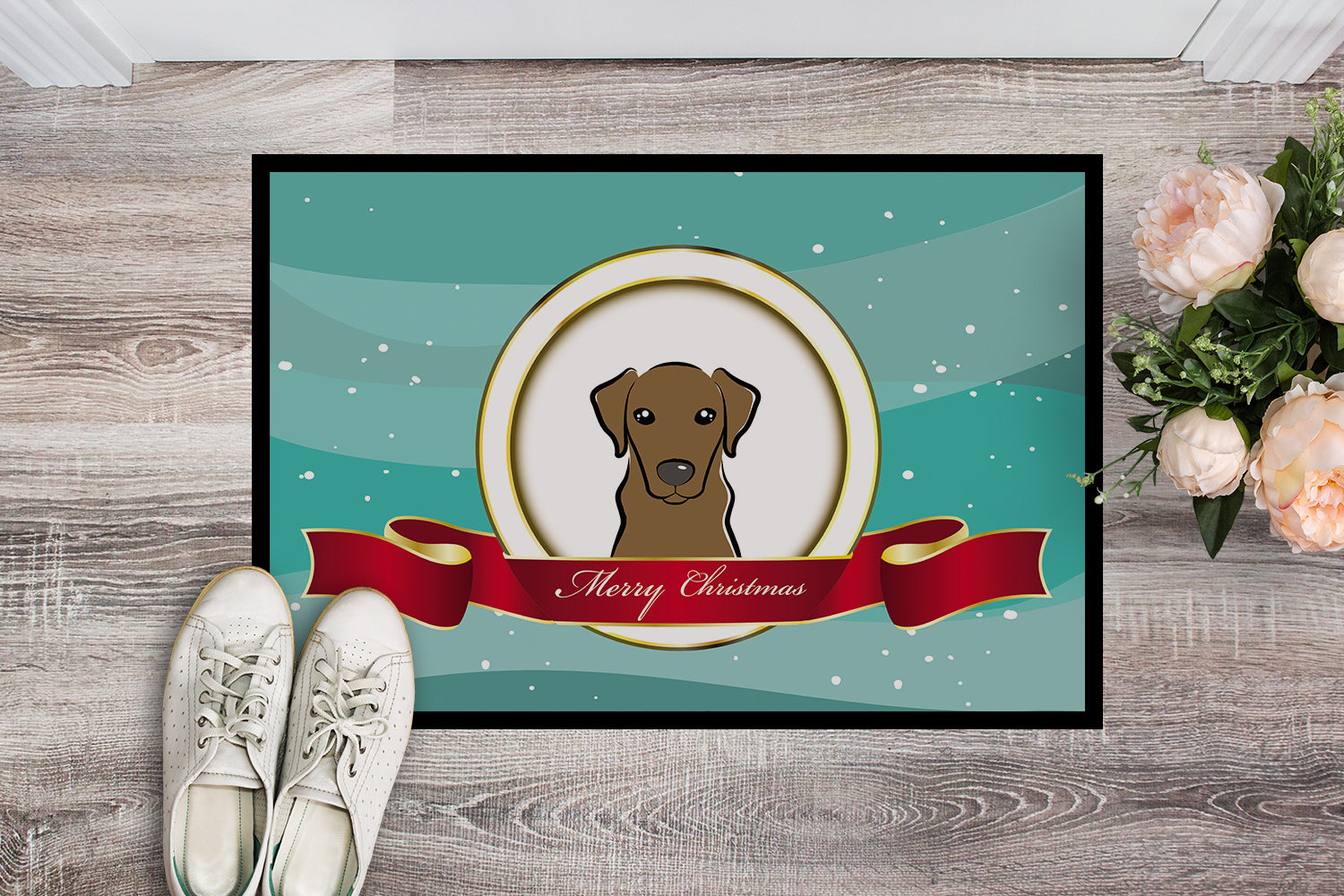 Caroline's Treasures Chocolate Labrador Merry Christmas Doormat - 24x36 Decorative Floor Mat – Indoor/Outdoor Rug with Artistic Flair BB1544JMAT