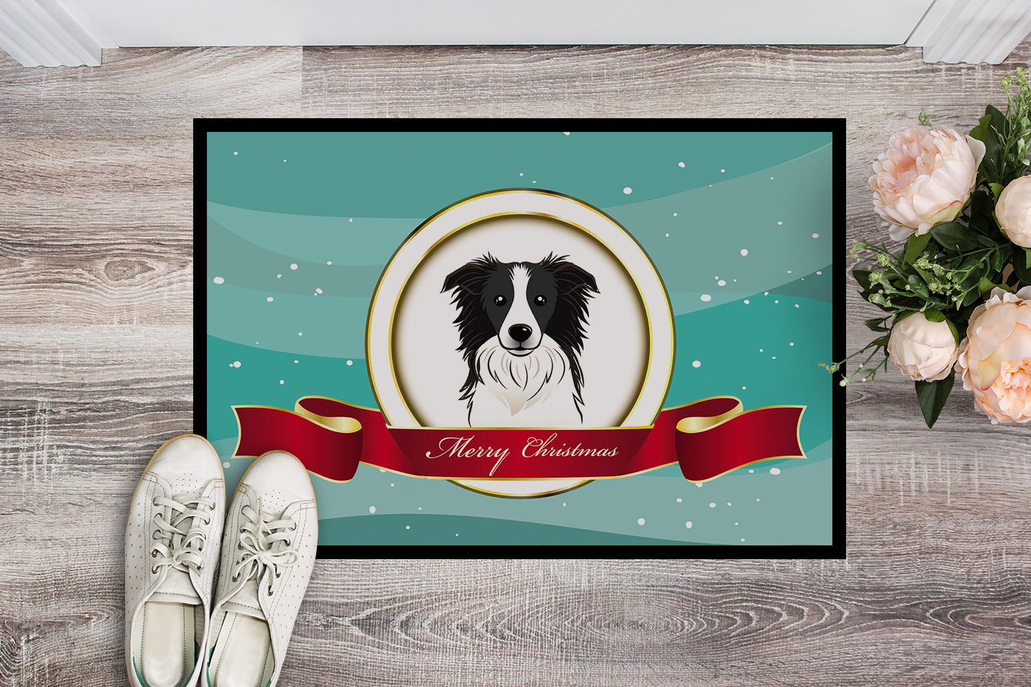Caroline's Treasures Border Collie Merry Christmas Doormat - 24x36 Decorative Floor Mat – Indoor/Outdoor Rug with Artistic Flair BB1551JMAT