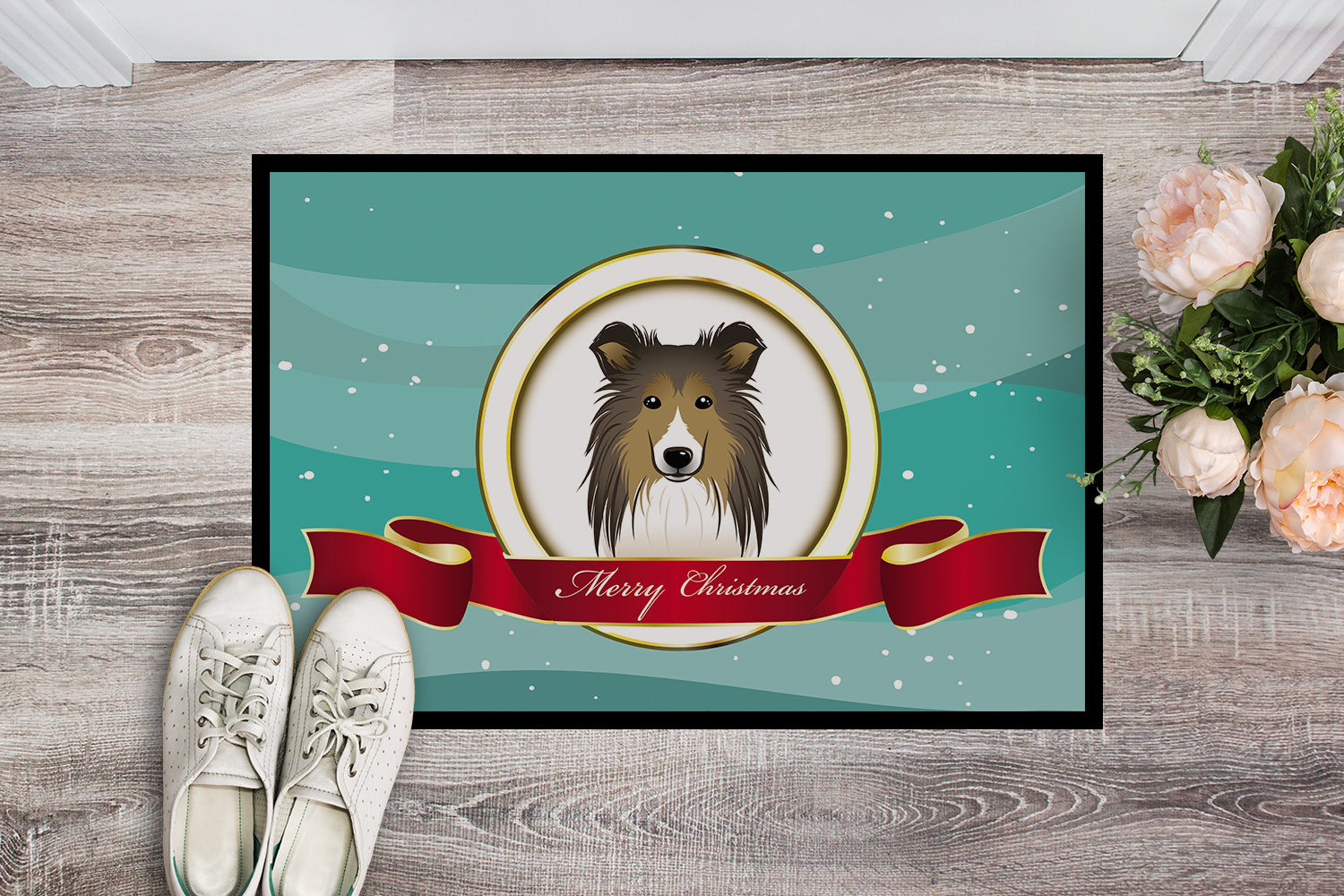 Caroline's Treasures Sheltie Merry Christmas Doormat - 24x36 Decorative Floor Mat – Indoor/Outdoor Rug with Artistic Flair BB1552JMAT
