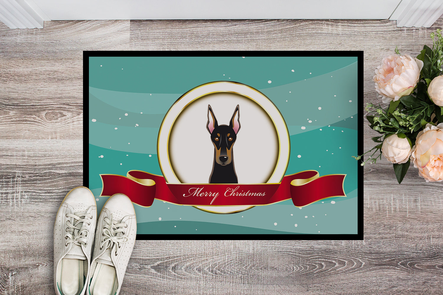Caroline's Treasures Doberman Merry Christmas Doormat - 24x36 Decorative Floor Mat – Indoor/Outdoor Rug with Artistic Flair BB1555JMAT