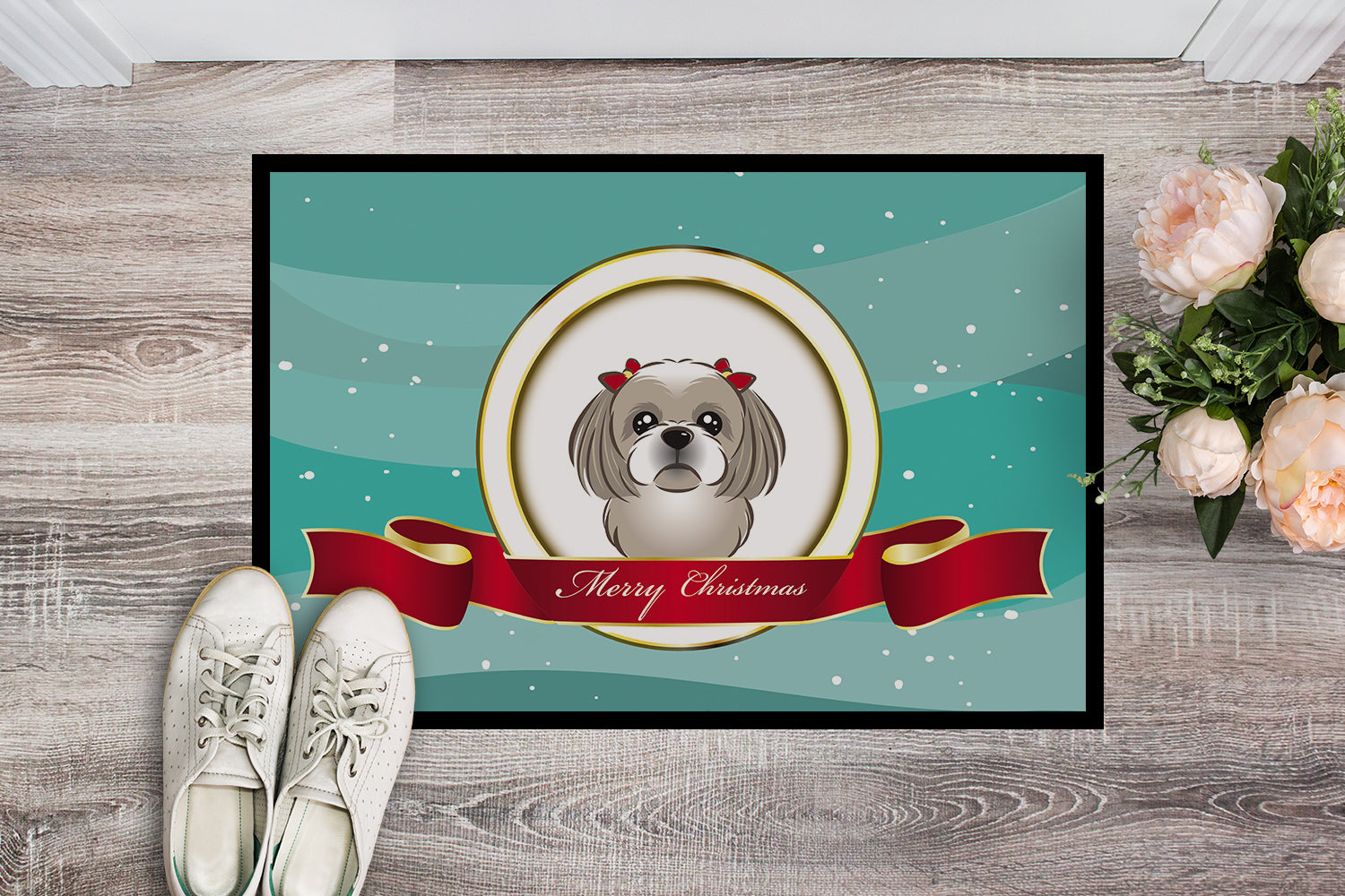 Caroline's Treasures Gray Silver Shih Tzu Merry Christmas Doormat - 24x36 Decorative Floor Mat – Indoor/Outdoor Rug with Artistic Flair BB1560JMAT