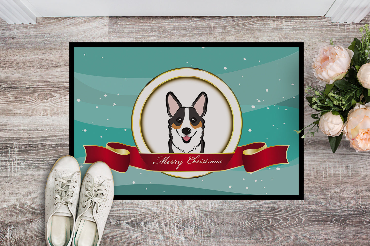 Caroline's Treasures Tricolor Corgi Merry Christmas Doormat - 24x36 Decorative Floor Mat – Indoor/Outdoor Rug with Artistic Flair BB1565JMAT