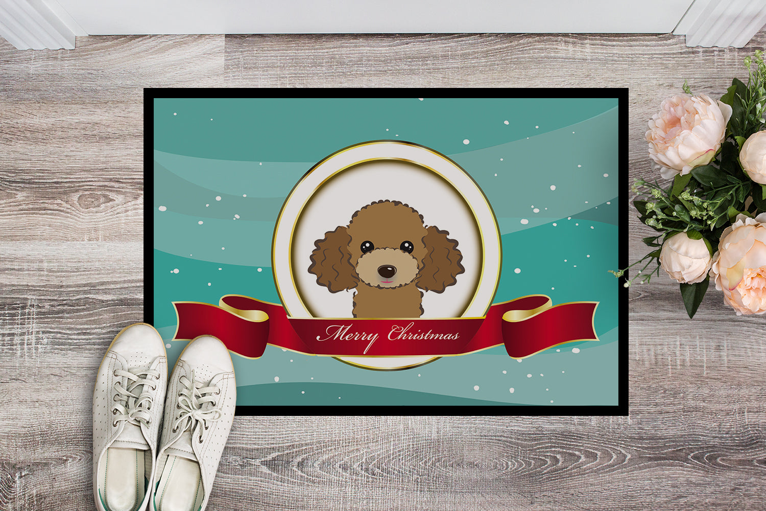 Caroline's Treasures Chocolate Brown Poodle Merry Christmas Doormat - 24x36 Decorative Floor Mat – Indoor/Outdoor Rug with Artistic Flair BB1566JMAT