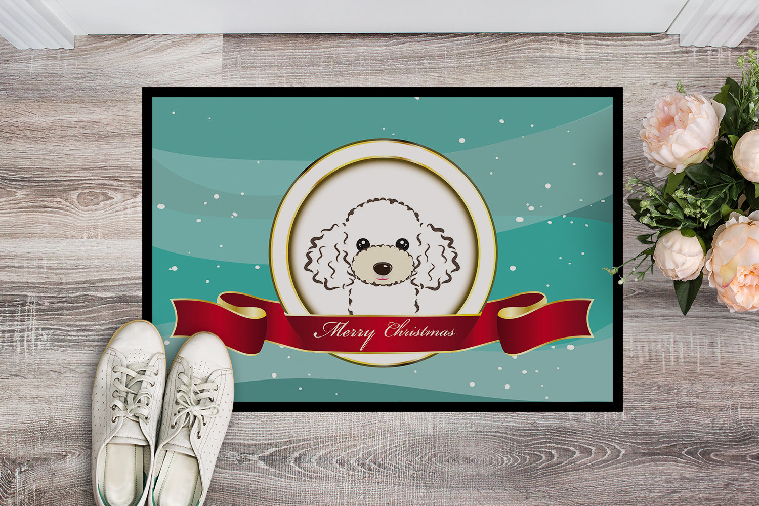 Caroline's Treasures White Poodle Merry Christmas Doormat - 24x36 Decorative Floor Mat – Indoor/Outdoor Rug with Artistic Flair BB1567JMAT