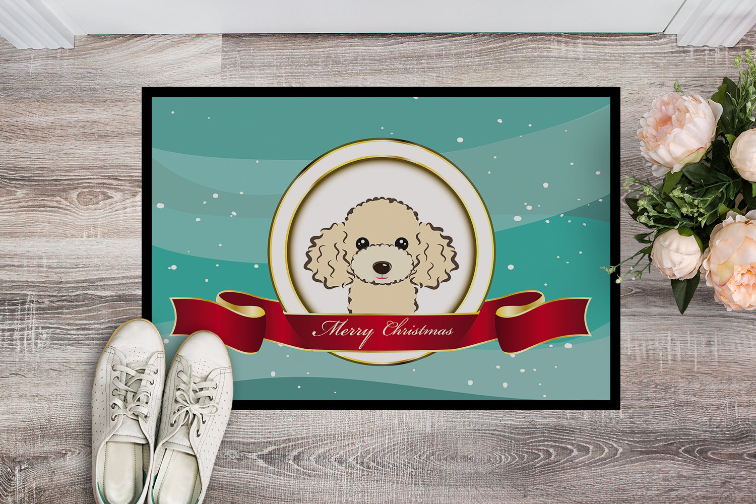 Caroline's Treasures Buff Poodle Merry Christmas Doormat - 24x36 Decorative Floor Mat – Indoor/Outdoor Rug with Artistic Flair BB1568JMAT