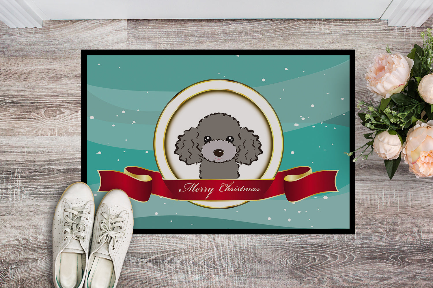 Caroline's Treasures Silver Gray Poodle Merry Christmas Doormat - 24x36 Decorative Floor Mat – Indoor/Outdoor Rug with Artistic Flair BB1569JMAT