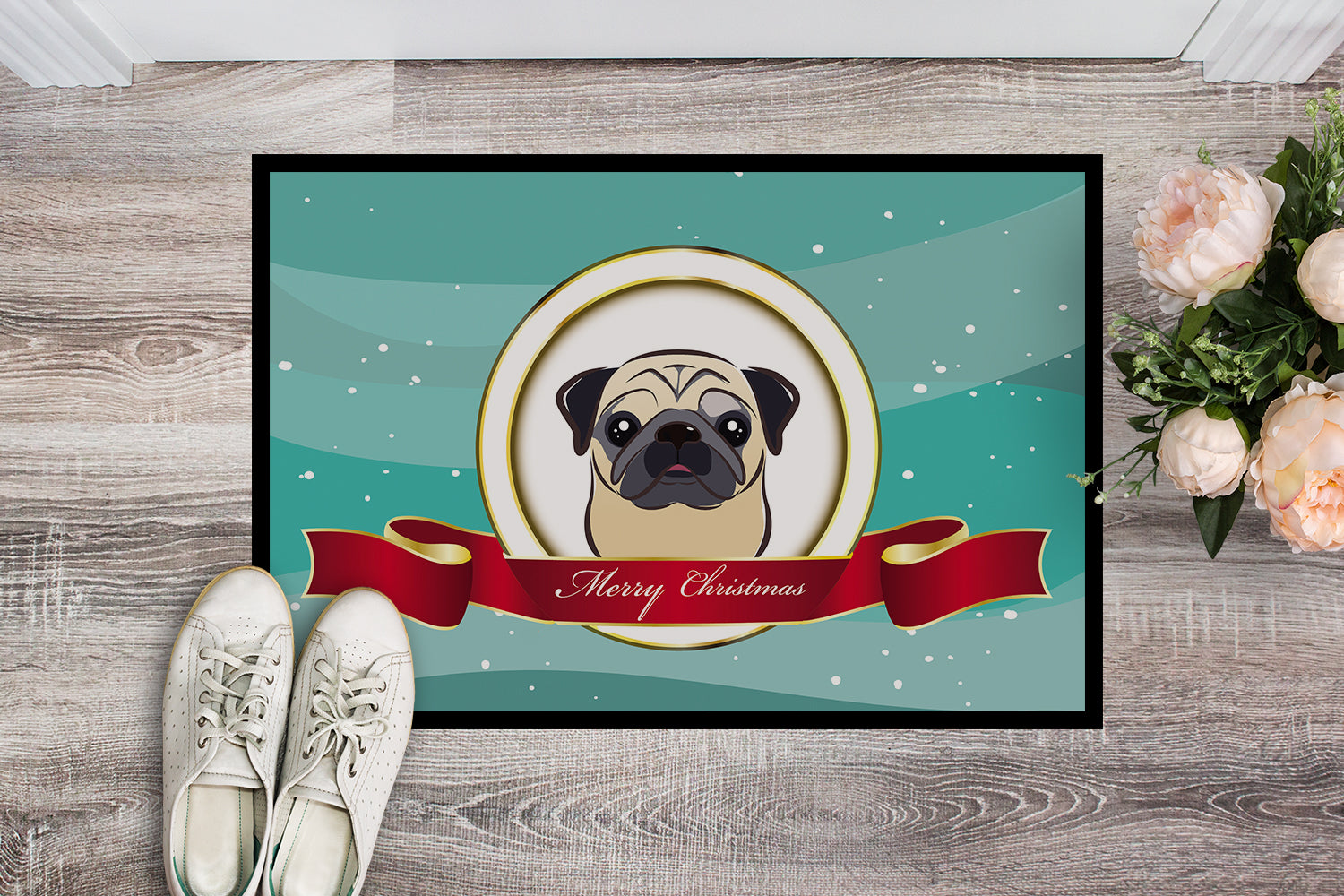 Caroline's Treasures Fawn Pug Merry Christmas Doormat - 24x36 Decorative Floor Mat – Indoor/Outdoor Rug with Artistic Flair BB1572JMAT