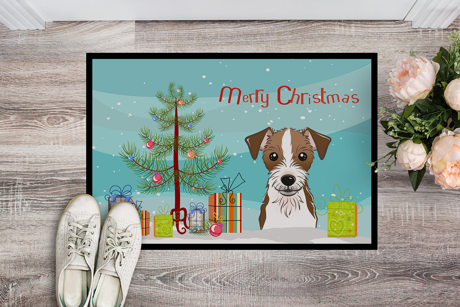 Caroline's Treasures Christmas Tree and Jack Russell Terrier Doormat - 24x36 Decorative Floor Mat – Indoor/Outdoor Rug with Artistic Flair BB1574JMAT