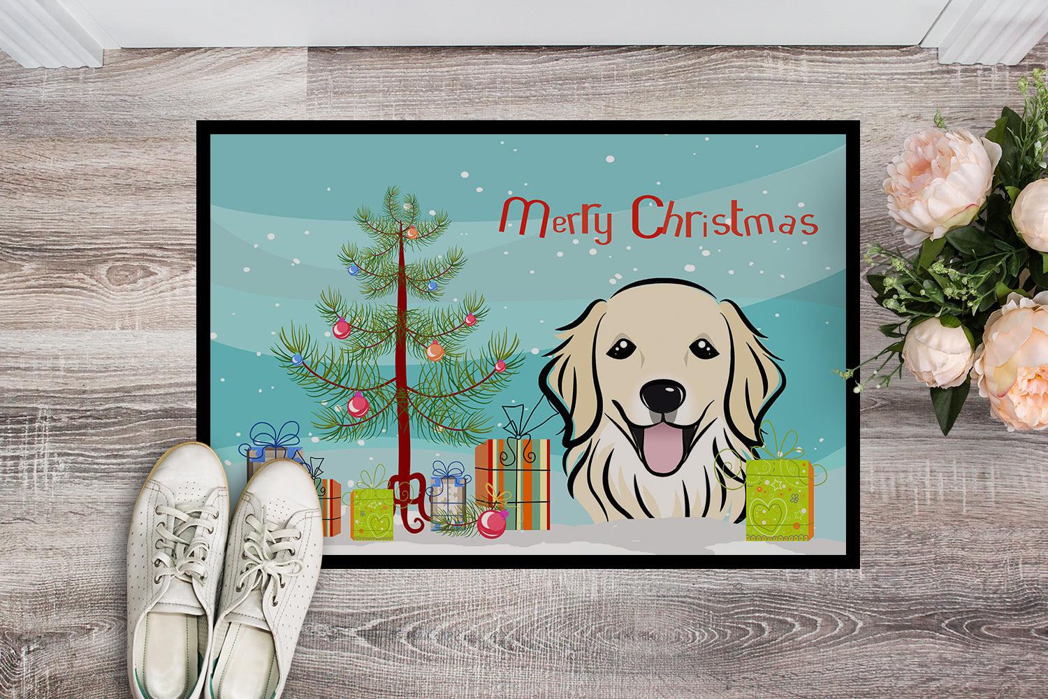 Caroline's Treasures Christmas Tree and Golden Retriever Doormat - 24x36 Decorative Floor Mat – Indoor/Outdoor Rug with Artistic Flair BB1577JMAT