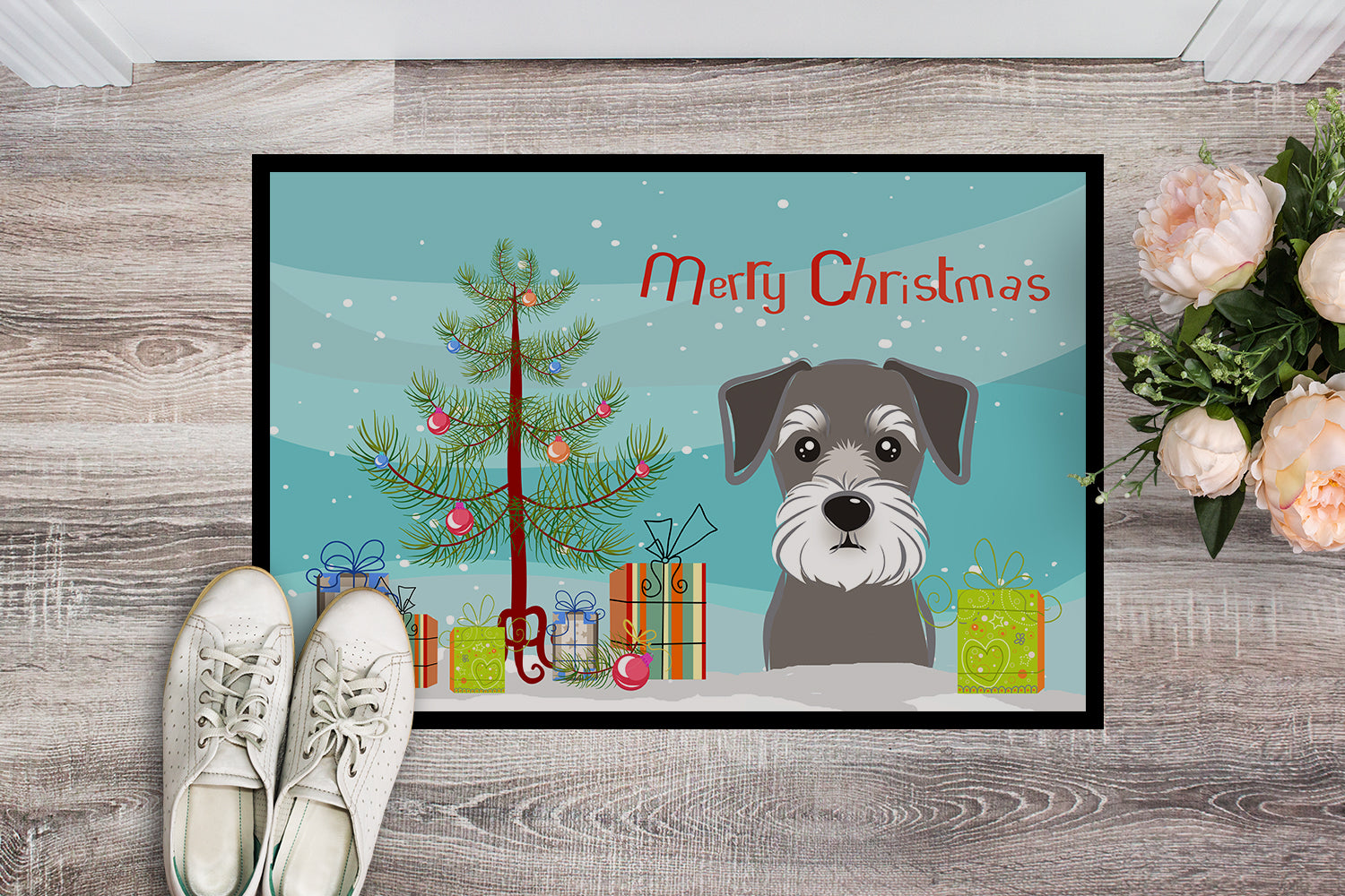 Caroline's Treasures Christmas Tree and Schnauzer Doormat - 24x36 Decorative Floor Mat – Indoor/Outdoor Rug with Artistic Flair BB1578JMAT