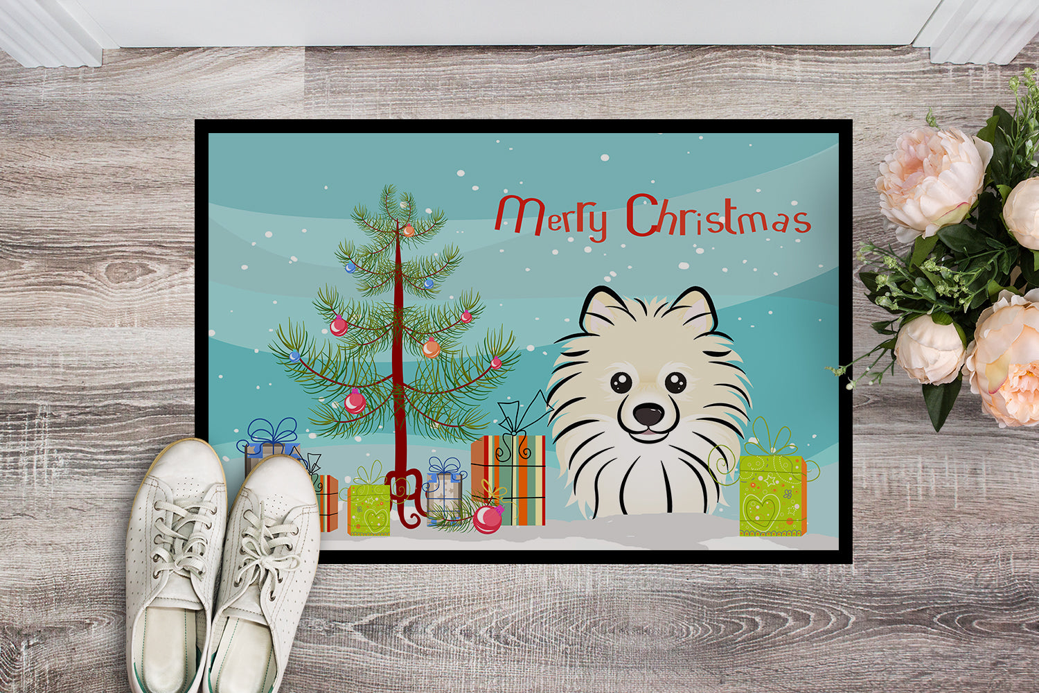 Caroline's Treasures Christmas Tree and Pomeranian Doormat - 24x36 Decorative Floor Mat – Indoor/Outdoor Rug with Artistic Flair BB1579JMAT