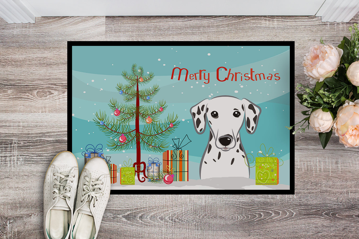 Caroline's Treasures Christmas Tree and Dalmatian Doormat - 24x36 Decorative Floor Mat – Indoor/Outdoor Rug with Artistic Flair BB1582JMAT