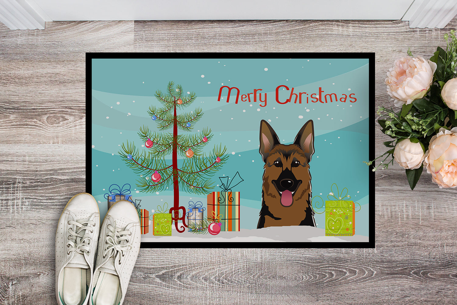 Caroline's Treasures Christmas Tree and German Shepherd Doormat - 24x36 Decorative Floor Mat – Indoor/Outdoor Rug with Artistic Flair BB1583JMAT