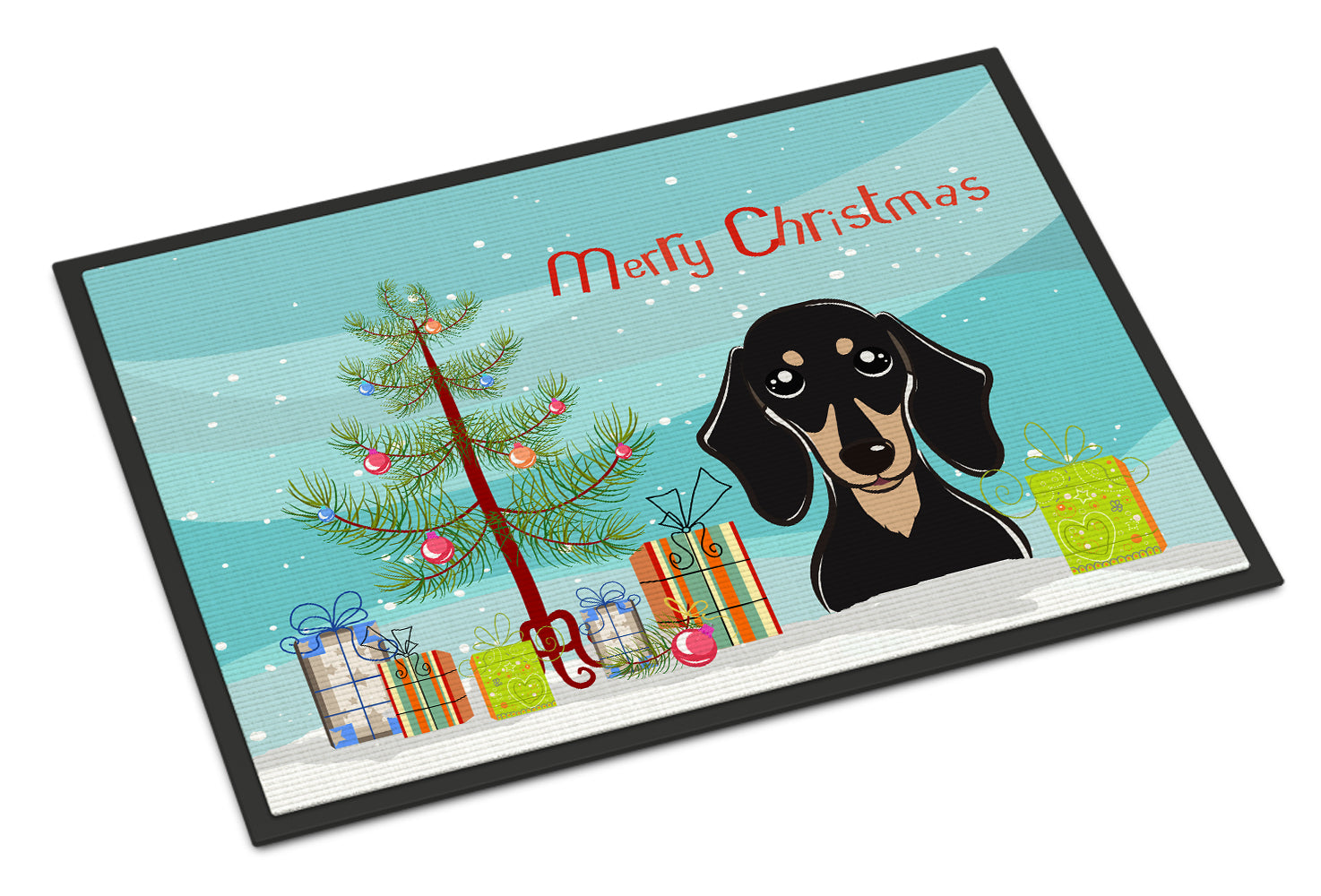 Caroline's Treasures Christmas Tree and Smooth Black and Tan Dachshund Doormat - 24x36 Decorative Floor Mat – Indoor/Outdoor Rug with Artistic Flair BB1587JMAT