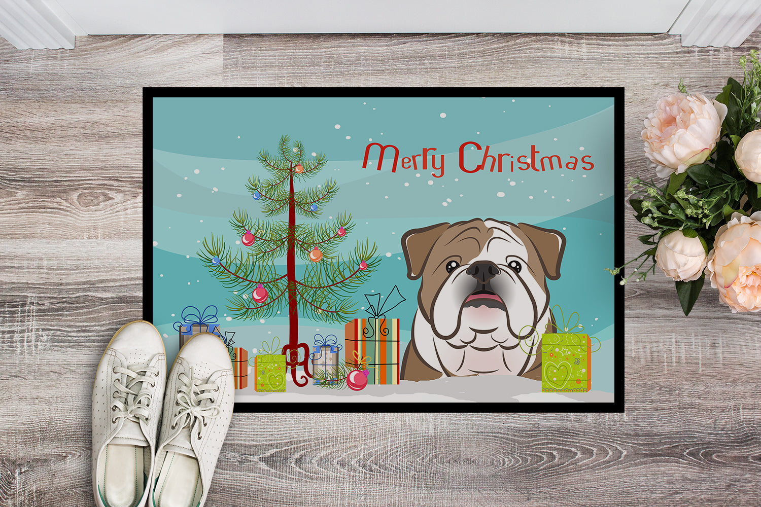 Caroline's Treasures Christmas Tree and English Bulldog Doormat - 24x36 Decorative Floor Mat – Indoor/Outdoor Rug with Artistic Flair BB1591JMAT