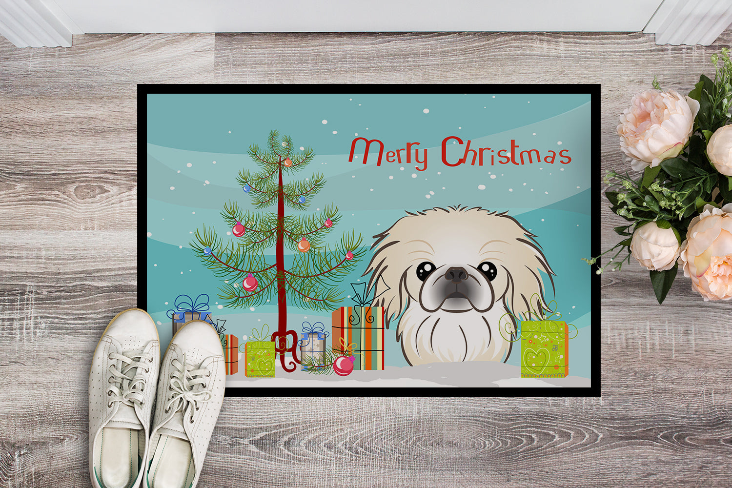 Caroline's Treasures Christmas Tree and Pekingese Doormat - 24x36 Decorative Floor Mat – Indoor/Outdoor Rug with Artistic Flair BB1593JMAT
