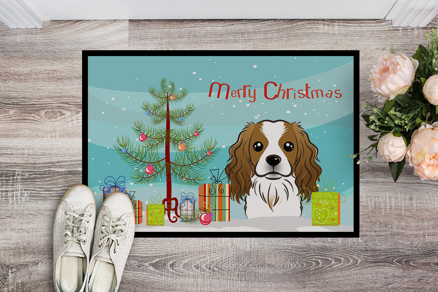 Caroline's Treasures Christmas Tree and Cavalier Spaniel Doormat - 24x36 Decorative Floor Mat – Indoor/Outdoor Rug with Artistic Flair BB1596JMAT
