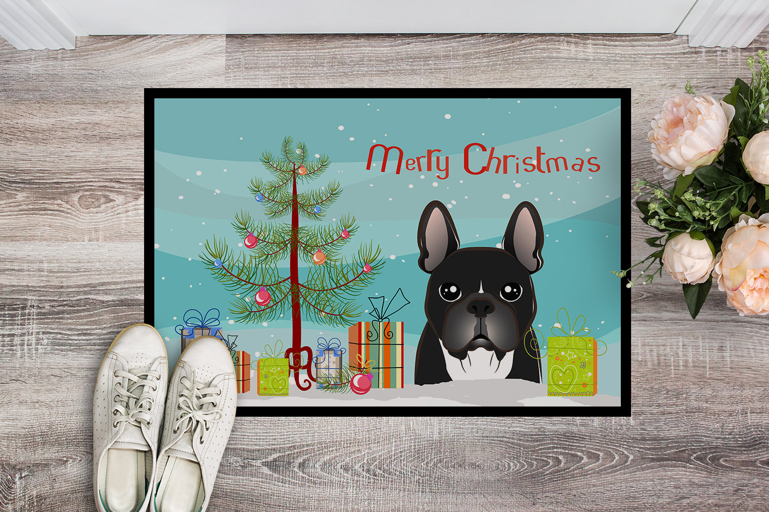 Caroline's Treasures Christmas Tree and French Bulldog Doormat - 24x36 Decorative Floor Mat – Indoor/Outdoor Rug with Artistic Flair BB1599JMAT