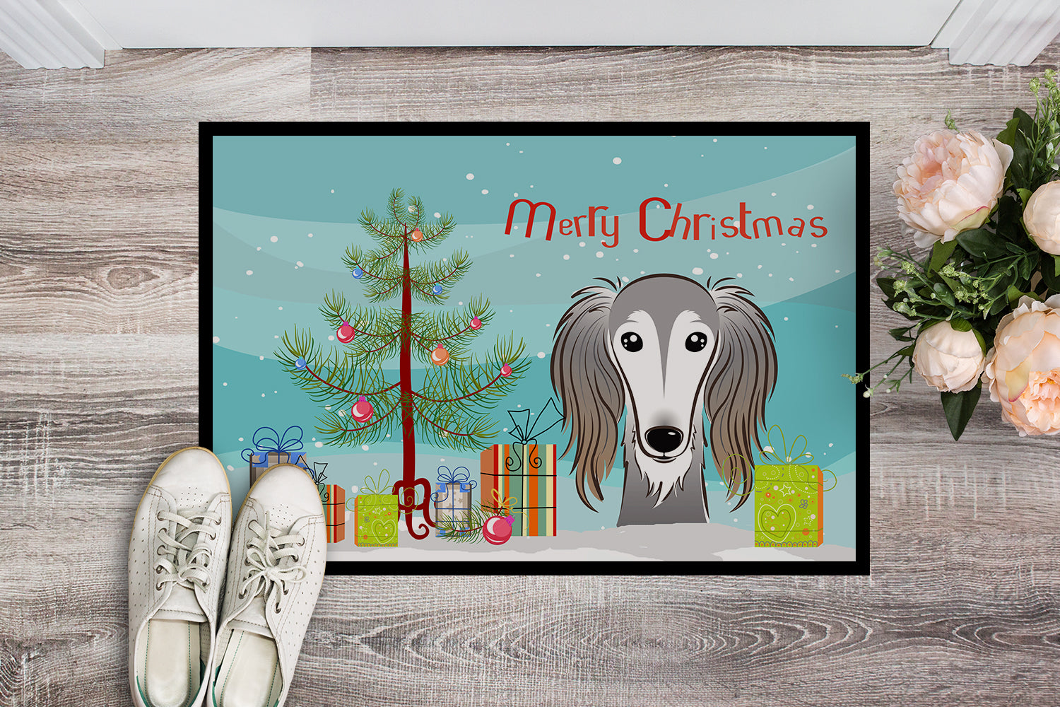Caroline's Treasures Christmas Tree and Saluki Doormat - 24x36 Decorative Floor Mat – Indoor/Outdoor Rug with Artistic Flair BB1601JMAT