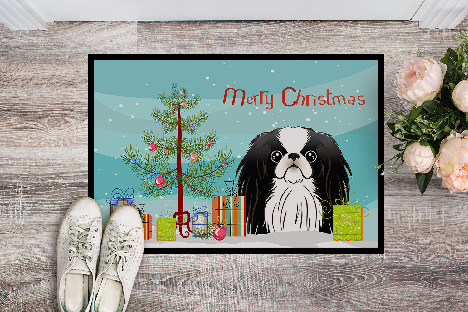 Caroline's Treasures Christmas Tree and Japanese Chin Doormat - 24x36 Decorative Floor Mat – Indoor/Outdoor Rug with Artistic Flair BB1602JMAT
