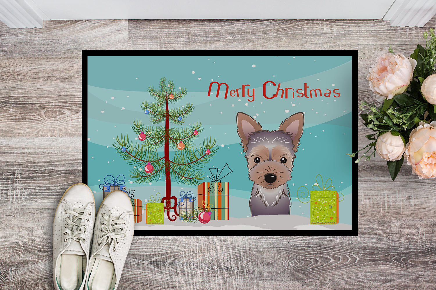Caroline's Treasures Christmas Tree and Yorkie Puppy Doormat - 24x36 Decorative Floor Mat – Indoor/Outdoor Rug with Artistic Flair BB1604JMAT