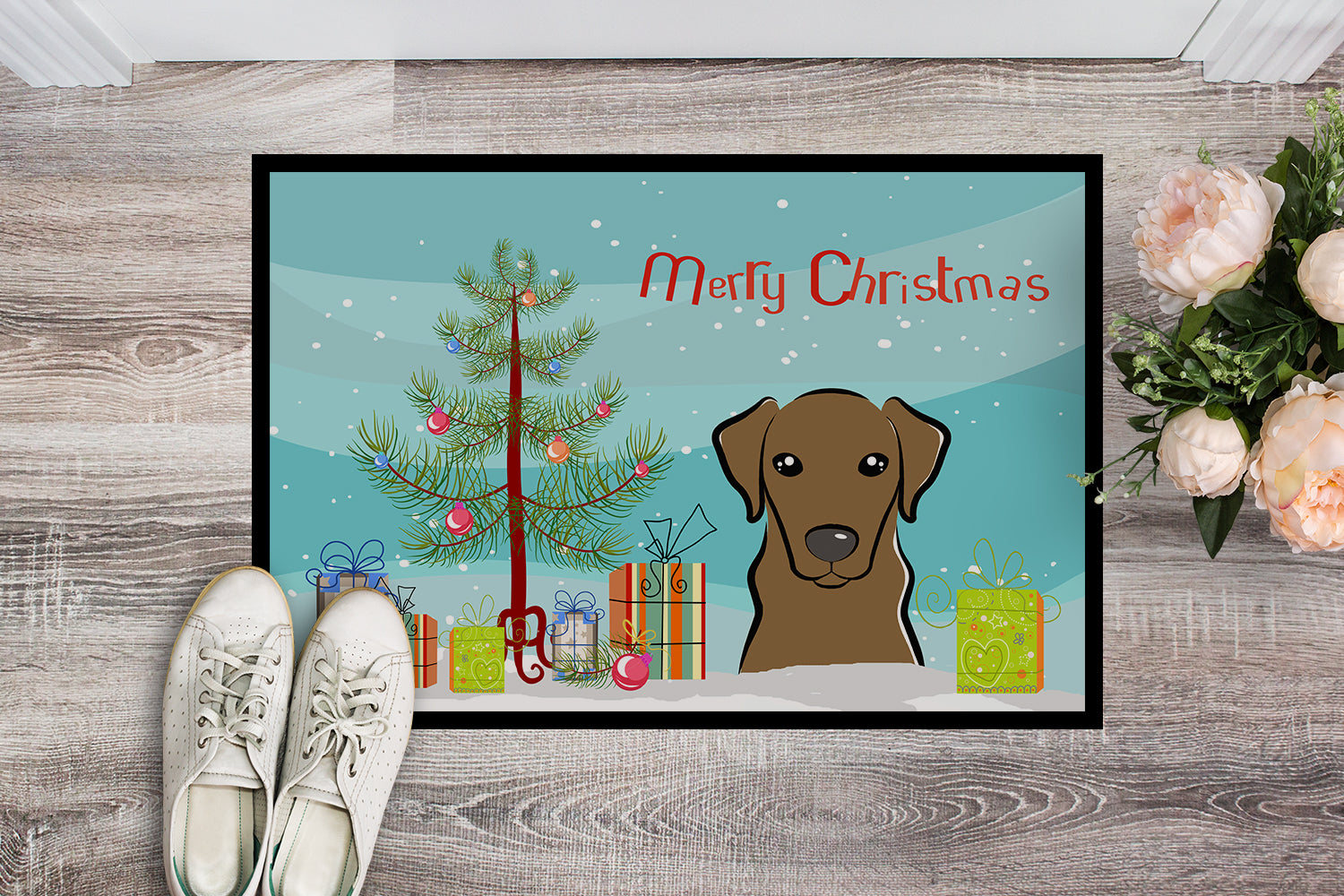 Caroline's Treasures Christmas Tree and Chocolate Labrador Doormat - 24x36 Decorative Floor Mat – Indoor/Outdoor Rug with Artistic Flair BB1606JMAT
