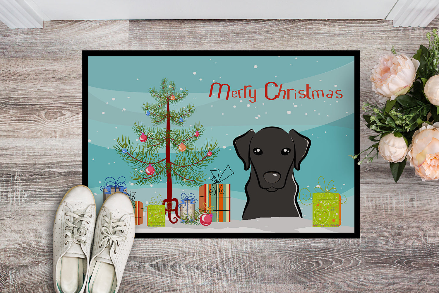 Caroline's Treasures Christmas Tree and Black Labrador Doormat - 24x36 Decorative Floor Mat – Indoor/Outdoor Rug with Artistic Flair BB1607JMAT