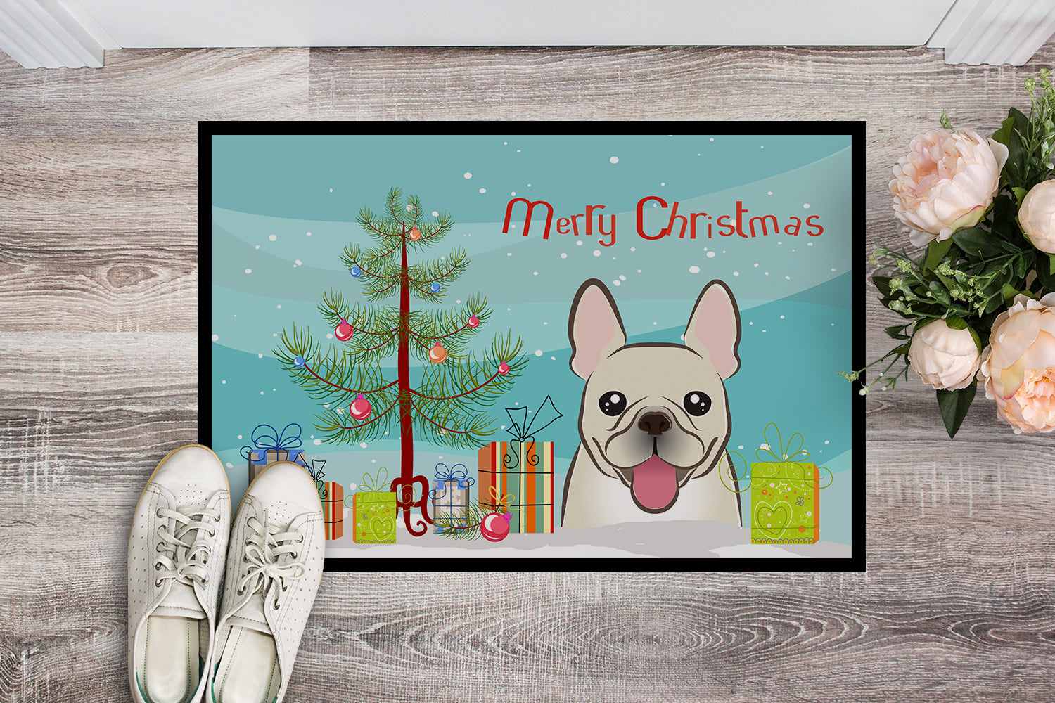 Caroline's Treasures Christmas Tree and French Bulldog Doormat - 24x36 Decorative Floor Mat – Indoor/Outdoor Rug with Artistic Flair BB1610JMAT