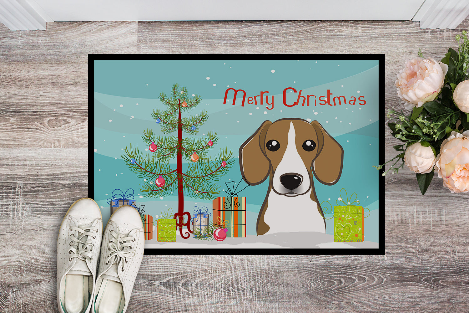 Caroline's Treasures Christmas Tree and Beagle Doormat - 24x36 Decorative Floor Mat – Indoor/Outdoor Rug with Artistic Flair BB1611JMAT