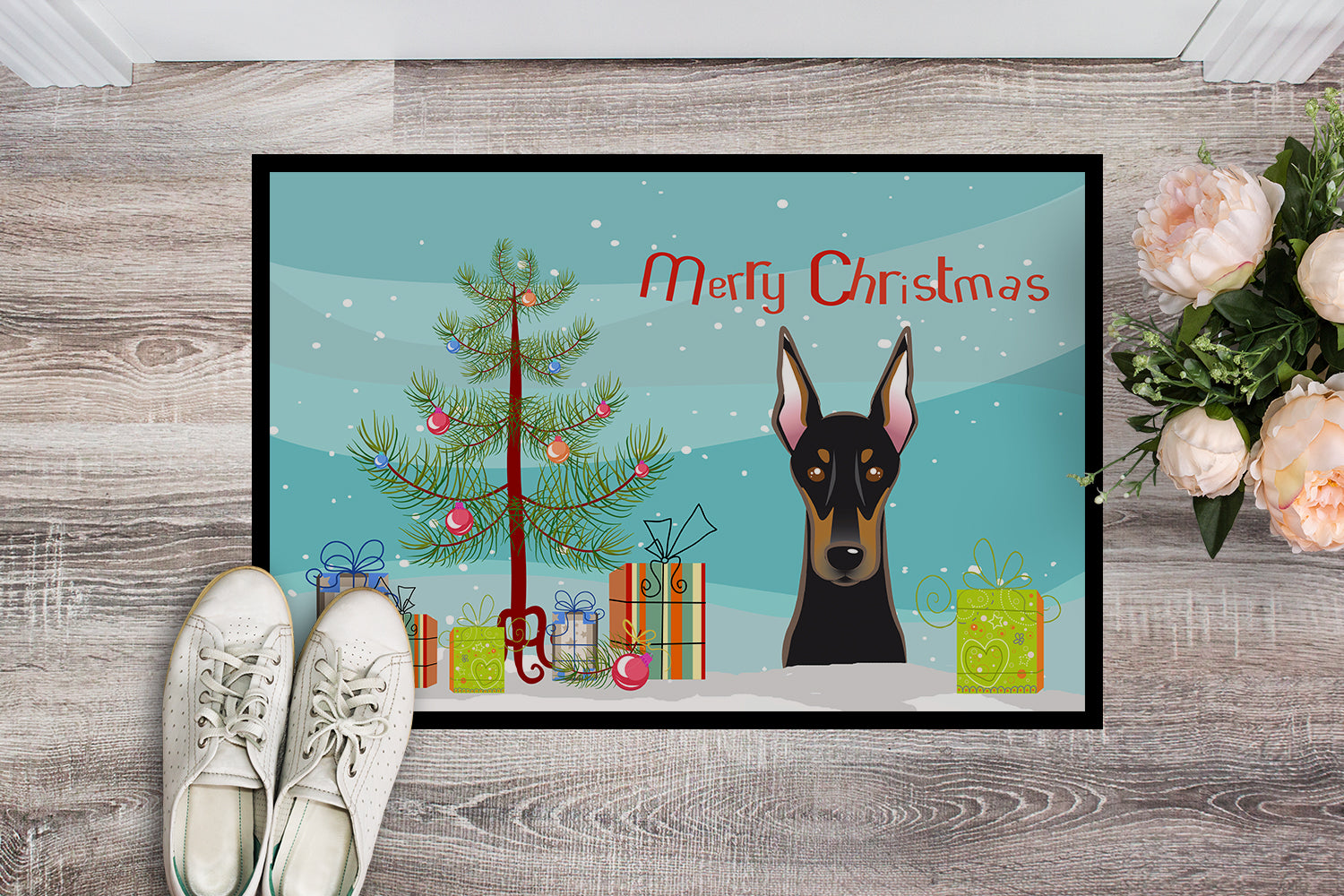 Caroline's Treasures Christmas Tree and Doberman Doormat - 24x36 Decorative Floor Mat – Indoor/Outdoor Rug with Artistic Flair BB1617JMAT