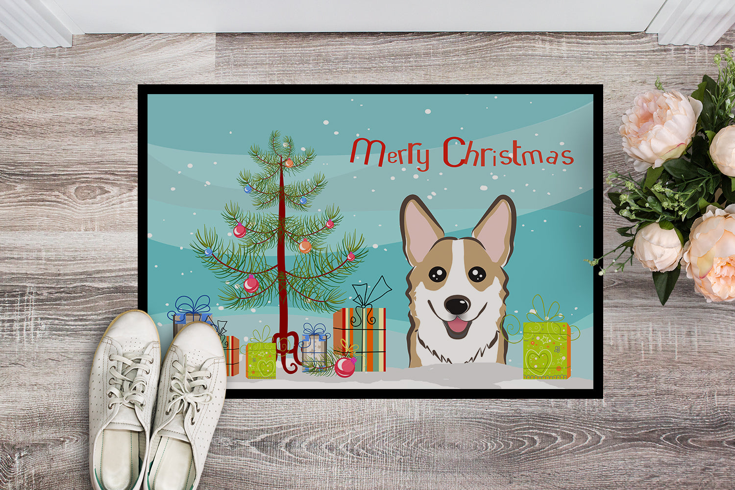 Caroline's Treasures Christmas Tree and Sable Corgi Doormat - 24x36 Decorative Floor Mat – Indoor/Outdoor Rug with Artistic Flair BB1625JMAT