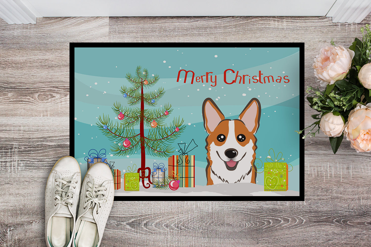 Caroline's Treasures Christmas Tree and Red Corgi Doormat - 24x36 Decorative Floor Mat – Indoor/Outdoor Rug with Artistic Flair BB1626JMAT