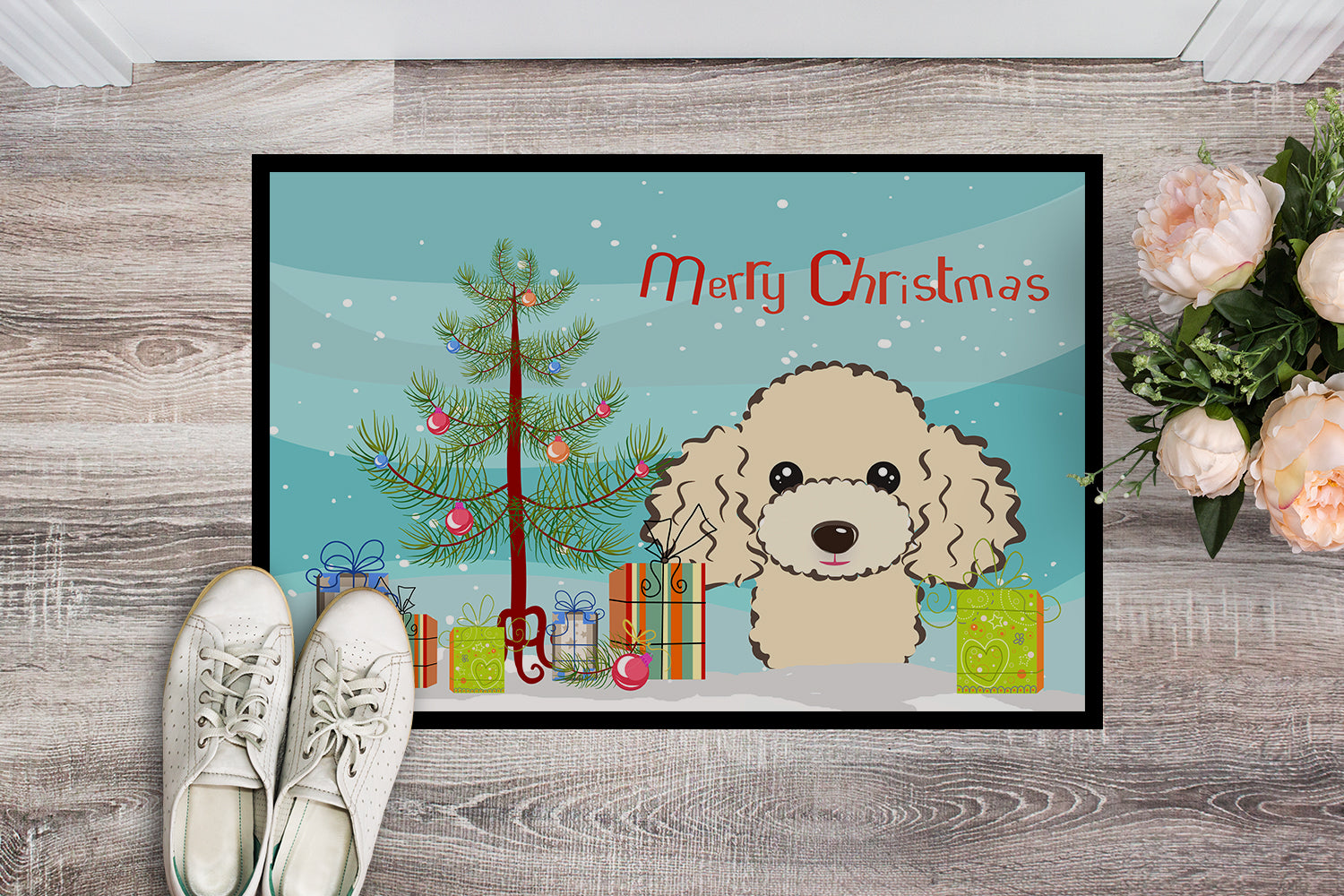 Caroline's Treasures Christmas Tree and Buff Poodle Doormat - 24x36 Decorative Floor Mat – Indoor/Outdoor Rug with Artistic Flair BB1630JMAT