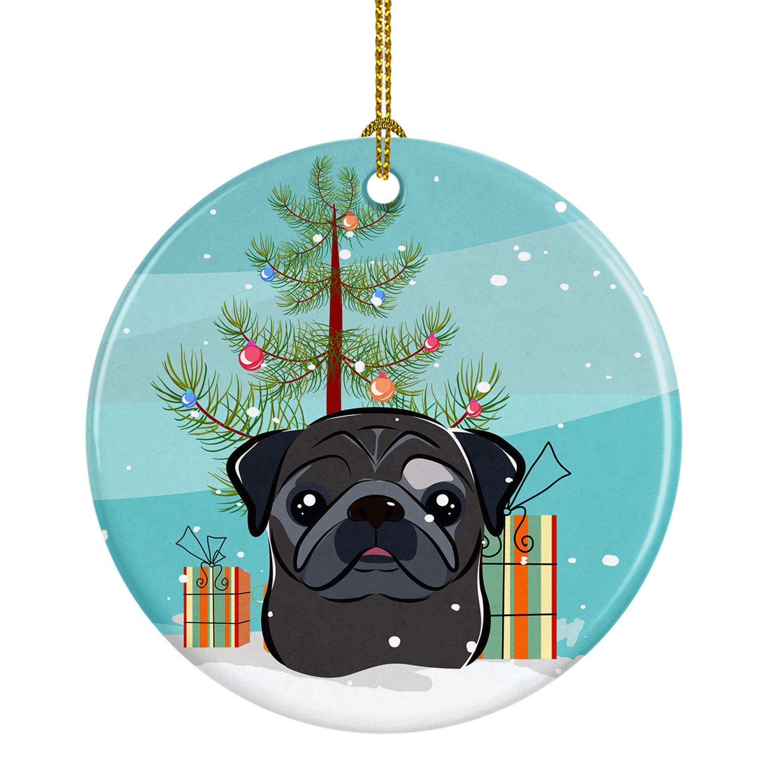 Christmas Tree and Black Pug Ceramic Ornament BB1635CO1