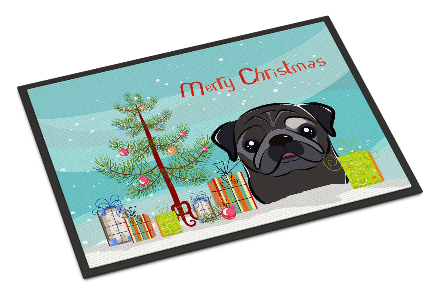 Caroline's Treasures Christmas Tree and Black Pug Doormat - 24x36 Decorative Floor Mat – Indoor/Outdoor Rug with Artistic Flair BB1635JMAT
